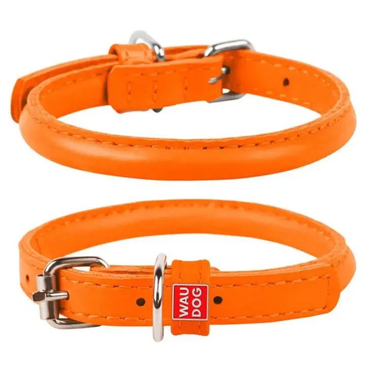 Waudog Rundsyet Læder Halsbånd